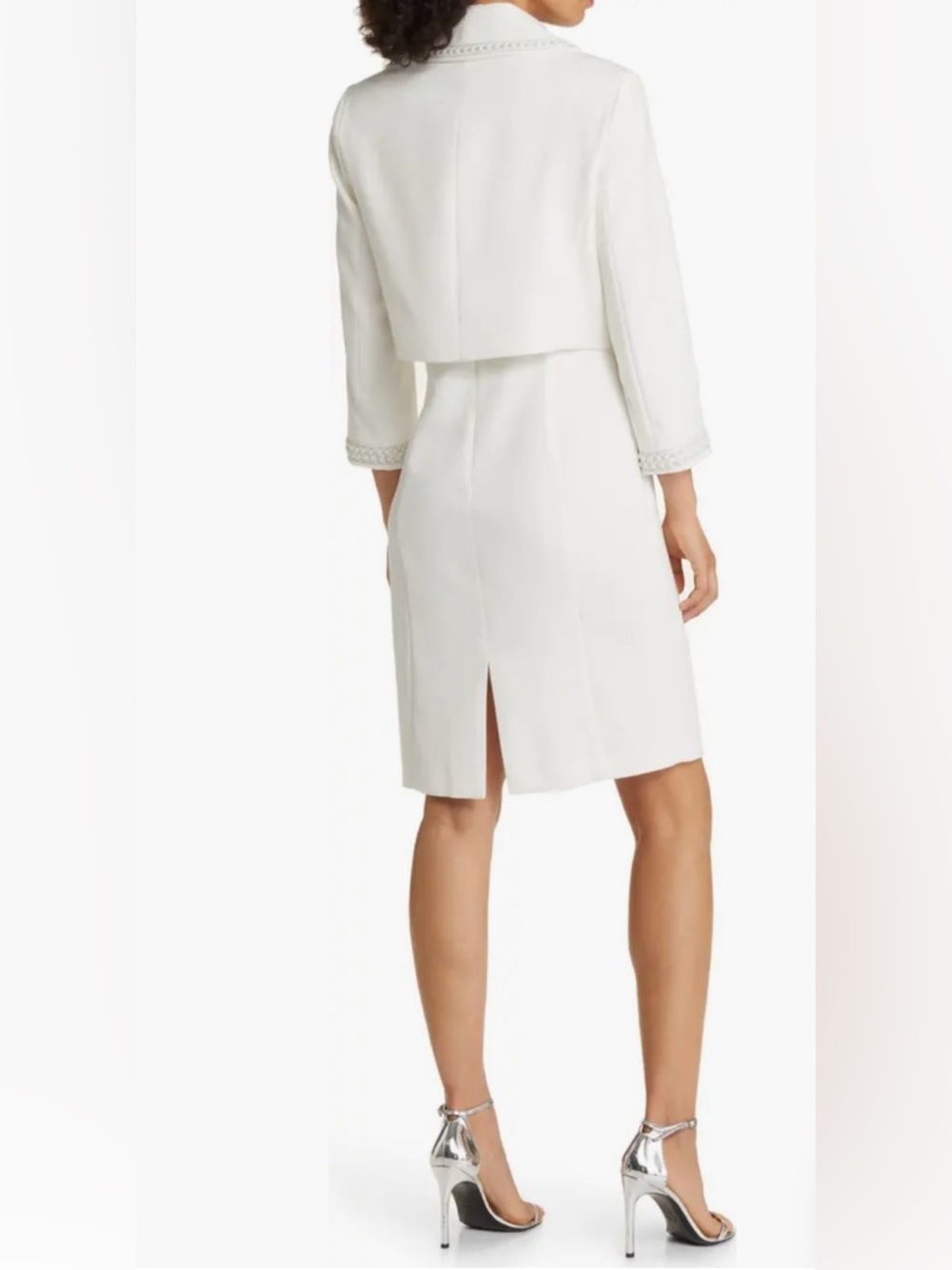 NWT Tahari Arthur S. Levine | Ivory Pearl-Trimmed Dress & Jacket Suit Set | Sz 2 - Picture 4 of 10
